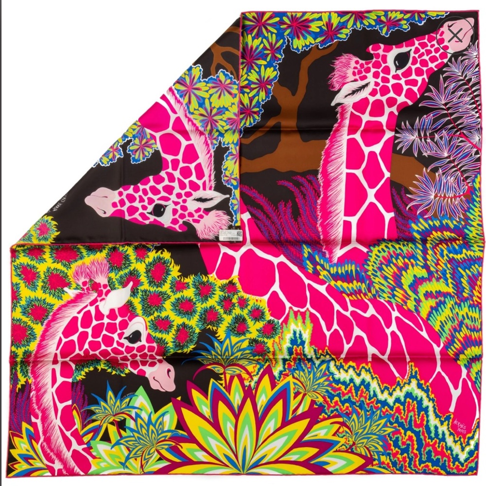 🧣 Hermes Three Graces Pink and Multicolor Giraffe Scarf - Picture 2 of 10
